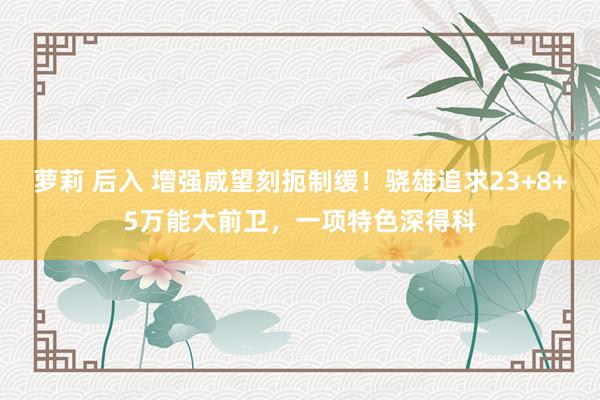 萝莉 后入 增强威望刻扼制缓！骁雄追求23+8+5万能大前卫，一项特色深得科