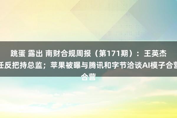跳蛋 露出 南财合规周报（第171期）：王英杰任反把持总监；苹果被曝与腾讯和字节洽谈AI模子合营