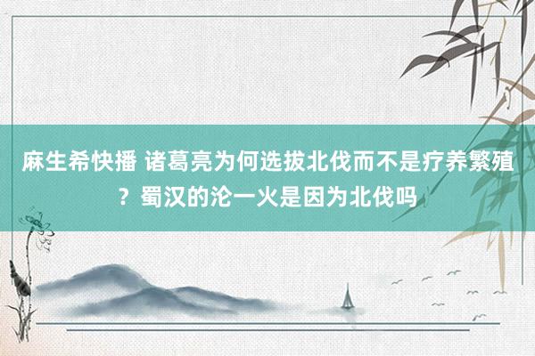 麻生希快播 诸葛亮为何选拔北伐而不是疗养繁殖？蜀汉的沦一火是因为北伐吗