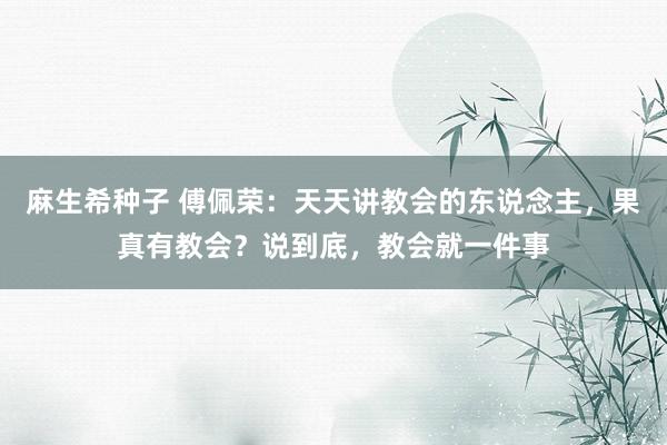 麻生希种子 傅佩荣：天天讲教会的东说念主，果真有教会？说到底，教会就一件事