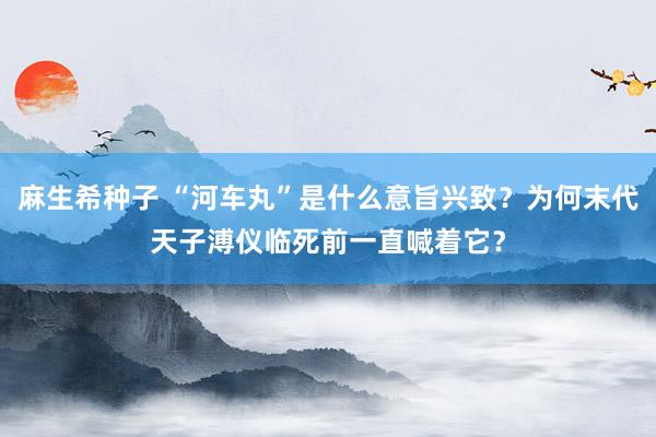 麻生希种子 “河车丸”是什么意旨兴致？为何末代天子溥仪临死前一直喊着它？
