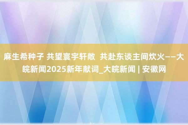 麻生希种子 共望寰宇轩敞  共赴东谈主间炊火——大皖新闻2025新年献词_大皖新闻 | 安徽网