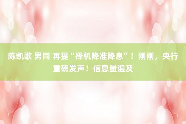 陈凯歌 男同 再提“择机降准降息”！刚刚，央行重磅发声！信息量遍及