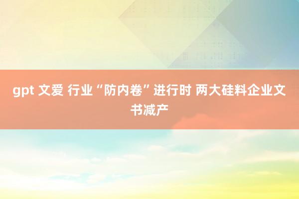 gpt 文爱 行业“防内卷”进行时 两大硅料企业文书减产