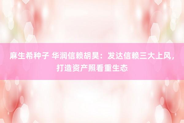 麻生希种子 华润信赖胡昊：发达信赖三大上风，打造资产照看重生态