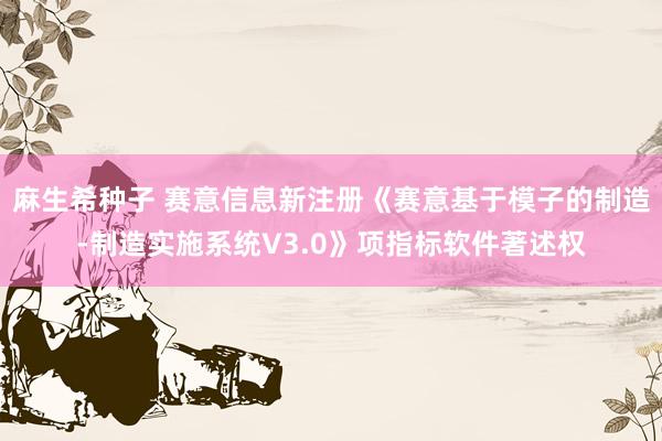 麻生希种子 赛意信息新注册《赛意基于模子的制造-制造实施系统V3.0》项指标软件著述权