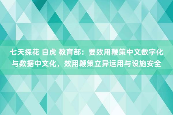 七天探花 白虎 教育部：要效用鞭策中文数字化与数据中文化，效用鞭策立异运用与设施安全