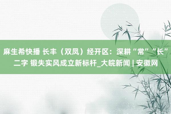 麻生希快播 长丰（双凤）经开区：深耕“常”“长”二字 锻失实风成立新标杆_大皖新闻 | 安徽网