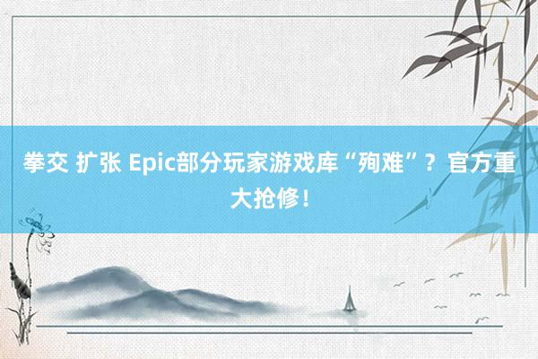 拳交 扩张 Epic部分玩家游戏库“殉难”？官方重大抢修！