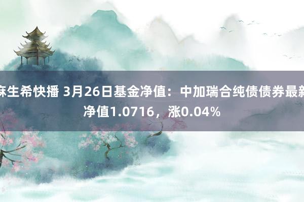麻生希快播 3月26日基金净值：中加瑞合纯债债券最新净值1.0716，涨0.04%