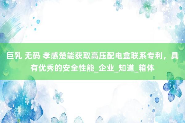 巨乳 无码 孝感楚能获取高压配电盒联系专利，具有优秀的安全性能_企业_知道_箱体