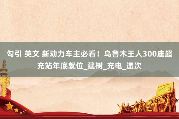 勾引 英文 新动力车主必看！乌鲁木王人300座超充站年底就位_建树_充电_递次